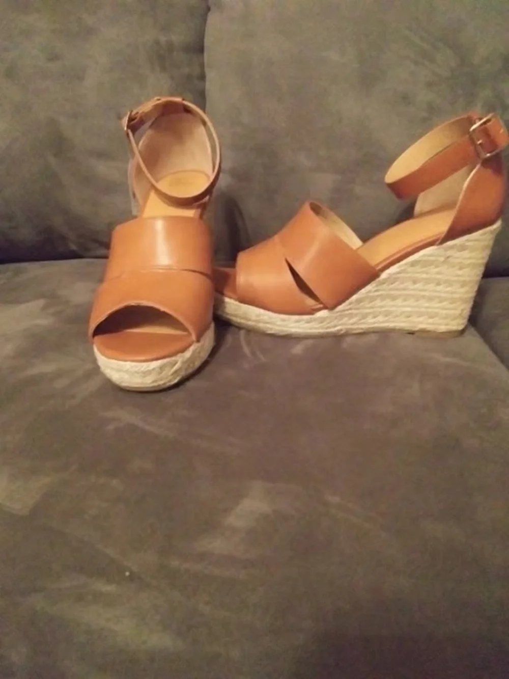 Time and Tru Tan Espadrille Wedge Sandals with Ankle Strap